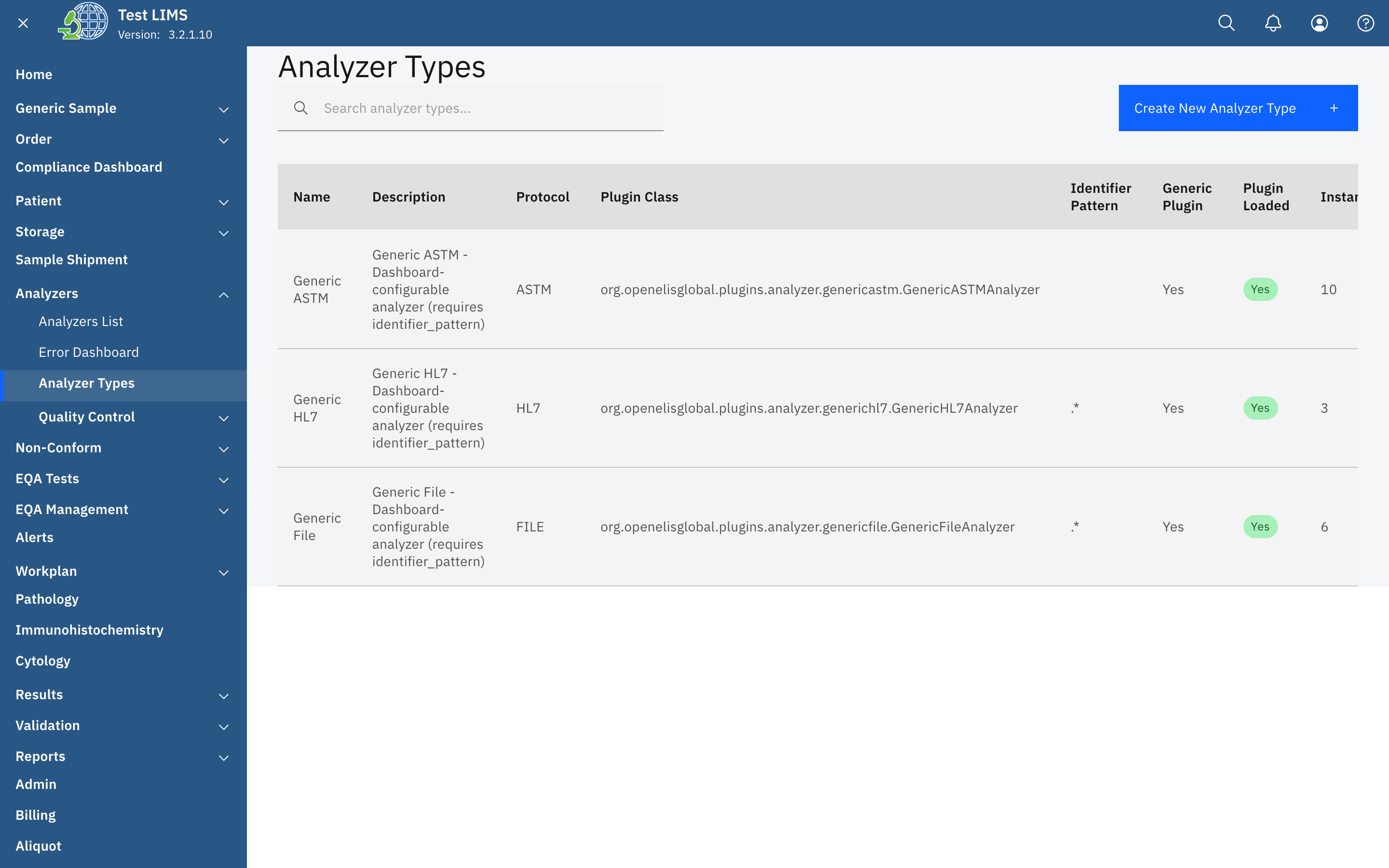 Analyzer protocol types