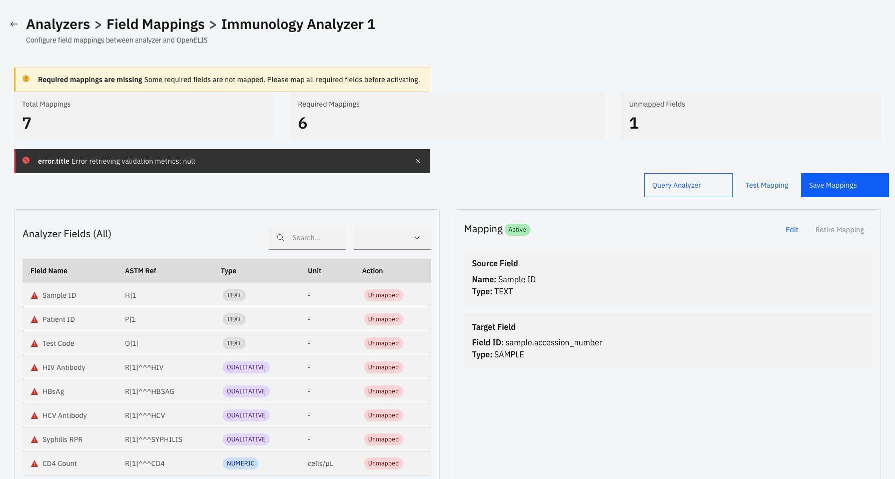 Analyzer field mapping interface